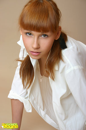 Busty blonde teen Babette showing off her chubby body and big boobs